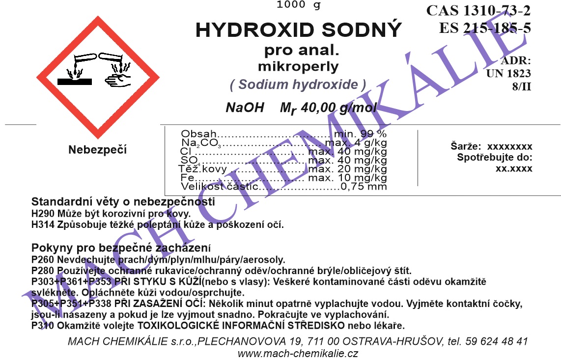 Hydroxid sodný mikroperly p.a. * 1000 g - Mach Chemikálie