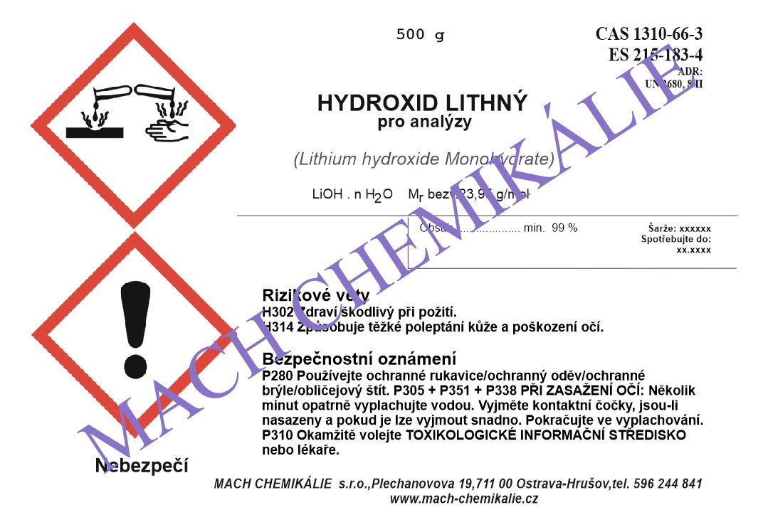 Hydroxid lithný p.a. * 500 g - Mach Chemikálie